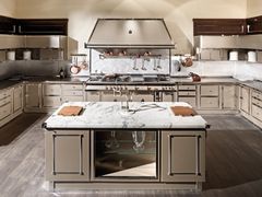 Cucina professionale su misura in acciaio con isola&nbsp;AVANA PEARL & SATIN NICKEL - OFFICINE GULLO