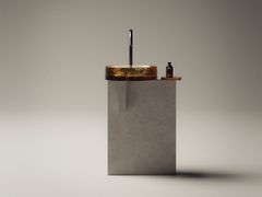 Lavabo rotondo freestanding in vetro colato con base in cemento&nbsp;MASSICCI - AGAPE