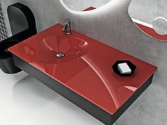 Lavabo sospeso in vetro termoformato con piano&nbsp;CURVY - BISELARTE
