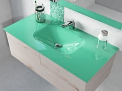Lavabo rettangolare sospeso in vetro temperato con piano&nbsp;DOURO - BISELARTE