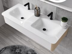 Lavabo doppio sospeso in vetro termoformato con piano&nbsp;HARMONY - BISELARTE
