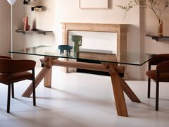 Tavolo rettangolare con base in legno massello e piano in cristallo&nbsp;PIANA - BROSS ITALIA