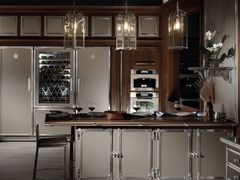 Cucina professionale su misura in acciaio con penisola&nbsp;CHAMPAGNE & SATIN NICKEL - OFFICINE GULLO