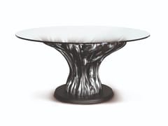 Tavolo in legno finitura nichel scuro e piano in cristallo FICUS | Tavolo rotondo - BELLOTTI EZIO ARREDAMENTI