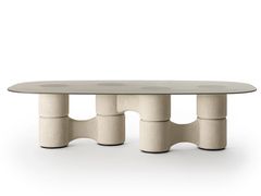 Tavolo in vetro temperato con base in legno spatolato&nbsp;MOLECOLA - GALLOTTI&RADICE