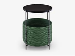 Tavolino rotondo in acciaio e legno con vano contenitore&nbsp;CESTINO - ROSET SAS