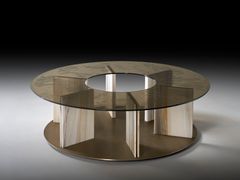 Tavolino rotondo in vetro e marmo&nbsp;ATICO - NEUTRA
