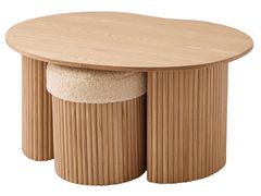 Set con tavolino in legno e 2 pouf in boucl� bianco&nbsp;ARVIKA - NORDLYS