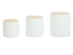 Set di 3 pouf contenitore in legno e boucl� bianco&nbsp;NARVIK - NORDLYS