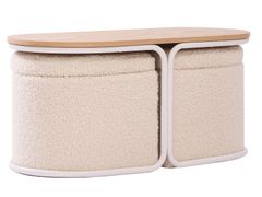 Set con tavolino basso in legno e 2 pouf in boucl� bianco&nbsp;SENJA - NORDLYS