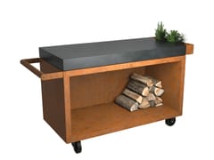 CARRELLO PORTAVIVANDE DA GIARDINO IN ACCIAIO CORTEN�&nbsp;OFYR MISE EN PLACE TABLE CORTEN 135 PRO CERAMIC DARK GREY - FYRON GROUP