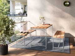 Lounge set da giardino in acciaio inox e teak&nbsp;KARLSRUHER TABLE + BENCH - PHOS DESIGN