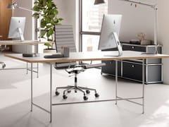 Scrivania rettangolare in acciaio inox e legno per home office&nbsp;KARLSRUHER TABLE (LARGE) - PHOS DESIGN