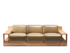 Divano in frassino e pelle a 3 posti con portariviste&nbsp;REGOLO  - CENTRO STUDI POLTRONOVA PER IL DESIGN