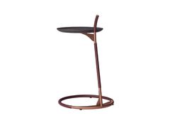 Tavolino rotondo in acciaio inox e top in noce&nbsp;GQ - RITZWELL & CO.