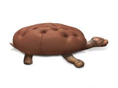 Pouf capitonn� in pelle&nbsp;TARTARUGA CHOCOLATE - BLU DIPINTO DI BLU