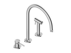 Miscelatore da cucina a 3 fori in acciaio inox con doccetta estraibile&nbsp;K-SPRAY 0280225X - SUPER INOX