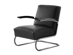 Poltrona a sbalzo in pelle con braccioli&nbsp;S 411 SERIOUS - THONET