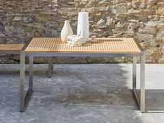 Tavolo da giardino rettangolare in acciaio inox e teak con base a slitta&nbsp;ARNO - TICKET FOR THE MOON