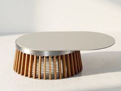 Tavolino ovale in teak e alluminio&nbsp;UD SERVE LARGE TEAK UDSL - WOOMEY & K