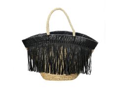 Borsa in seagrass&nbsp;BLACK LEATHER - BAZAR BIZAR