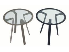 Tavolino alto rotondo in acciaio e vetro BONHEUR - ROCHE BOBOIS