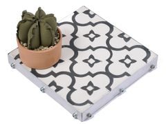 Composizione di pianta in tessuto con vaso su cementina&nbsp;QUADRA 1 - GRASSI DANILA