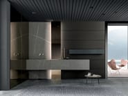 SKILL GRES by MODULNOVA - Mobile bagno in gres e rovere con specchio e illuminazione