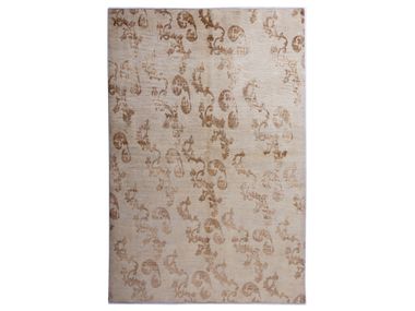 Patterned rectangular wool and silk rug CELADON IN CORAL PINK & CREAM Zollanvari