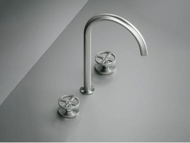 Rubinetto per lavabo a 3 fori in acciaio inox con bocca orientabile VALVOLA02 20 32V QuadroDesign