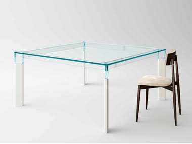 Mesa quadrada de jantar de madeira e vidro PERSEO
