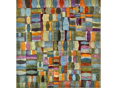 Rectangular wool rug QUILT CRAZY IN BLUE, GREEN & VIOLET Zollanvari