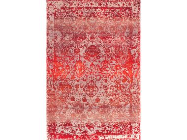 Rectangular patterned wool and silk rug ABRASHED FLORAL CARTOUCHES IN WINE ON SILVER GREY Zollanvari