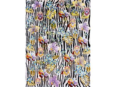 Rectangular wool rug with floral pattern ZEBRAS AMIDST BLOOMS 2 Zollanvari