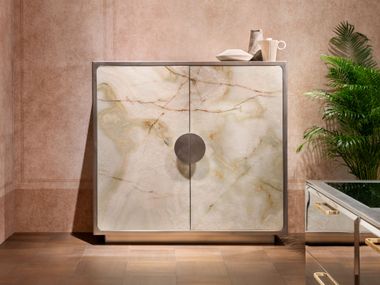 Sideboard in stainless steel and marble with hinged doors ALTEREGO ABIMIS