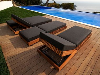 Outdoor Chaise longue with solid Iroko wood structure  CODE - CAPRI AKT GROUP