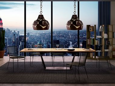 Table with solid wood top and laser cut metal base ALA ELITE TO BE