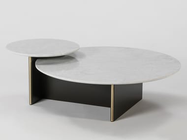 Round marble coffee table with metal base ANT | Coffee table