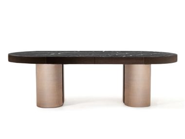 Oval dining table in wood and leather FLAVIO Able