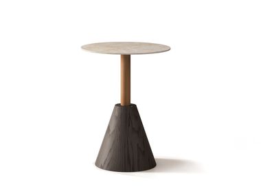 Mesa de centro redonda em madeira com tampo em grés porcelânico ROOTS CONE Alexandra