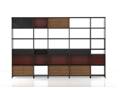 Libreria in alluminio e legno con ante scorervoli SEC_lib023 Alias