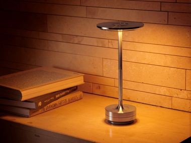 LED cordless table lamp with USB charging TURN STAINLESS STEEL Ambientec