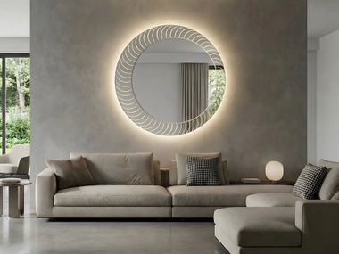 Specchio rotondo con illuminazione da parete SOLE Arte Riflessa