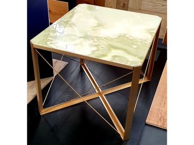 Square steel coffee table with onyx top JAMES Atelier of Architecture
