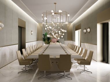 Tavolo da riunione rettangolare in vetro con sistema passacavi BESPOKE CONFERENCE TABLES 02 PROF