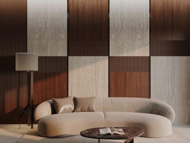 Canaletto-Nussbaumvertäfelung und Travertin-Marmor BOISERIE TRAVERTINO BI.CI.