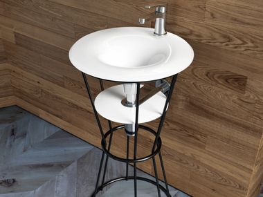 Round freestanding single glass and steel washbasin AMPULHETA BISELARTE
