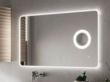 Specchio bagno da parete con illuminazione integrata e specchio d'ingrandimento ETNA XL PLUS BISELARTE