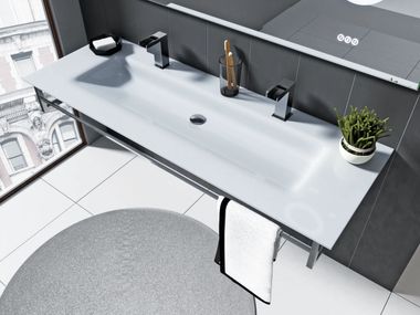 Lavabo doppio sospeso in vetro termoformato con piano FORM BISELARTE