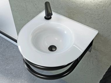 Round wall-mounted Thermoformed glass washbasin with integrated countertop GERÊS BISELARTE